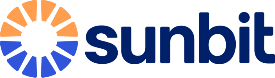 Sunbit logo featuring orange and blue radiating sun design with company name text.